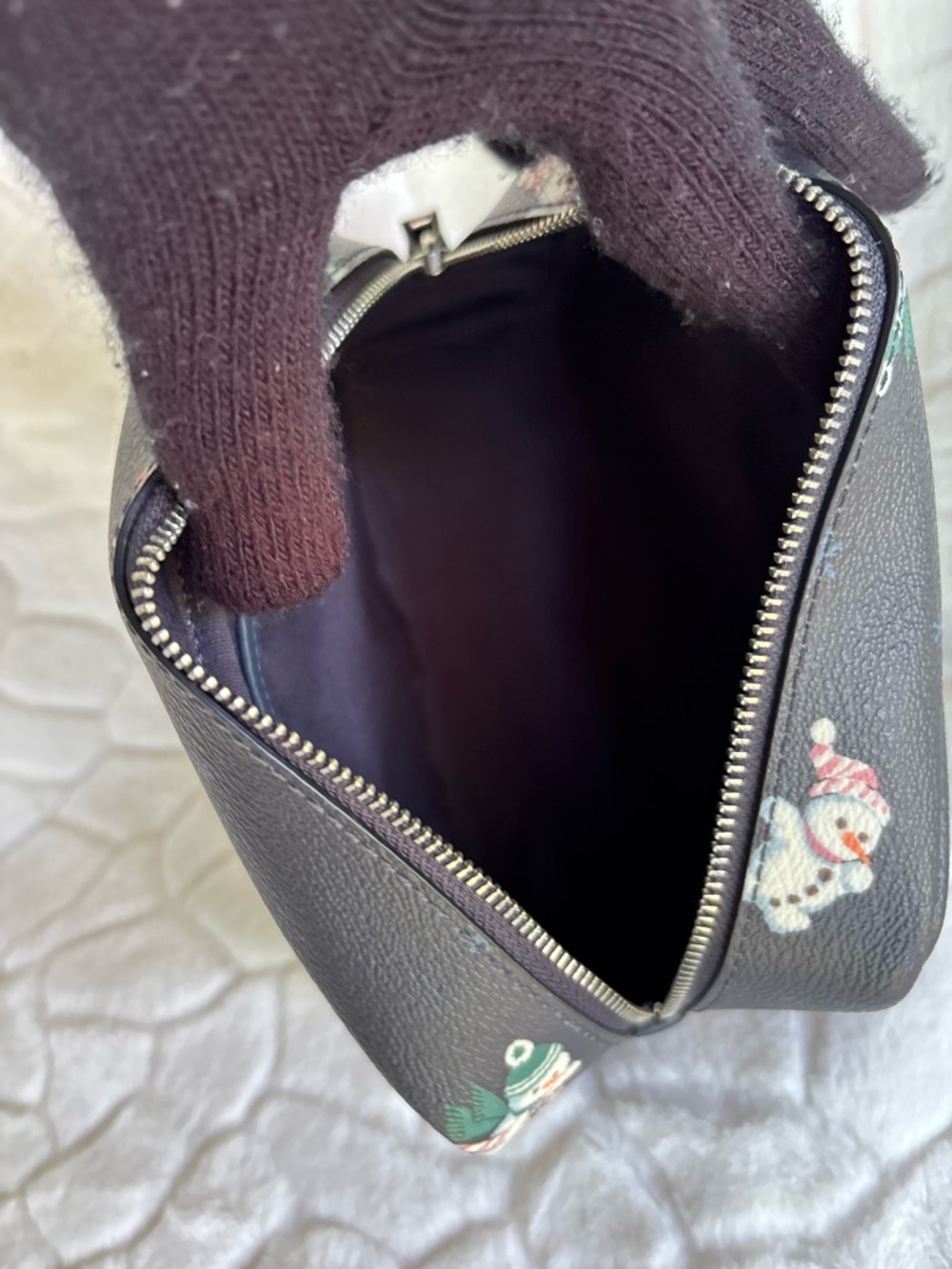 Coach Black Leather Cosmetic Pouch with Snowman Print - Picture 8 of 8